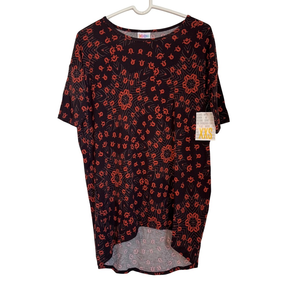 NWT LuLaRoe Irma Dark‎ Brown with Orange Tulip/Floral Print Women's Size XXS New